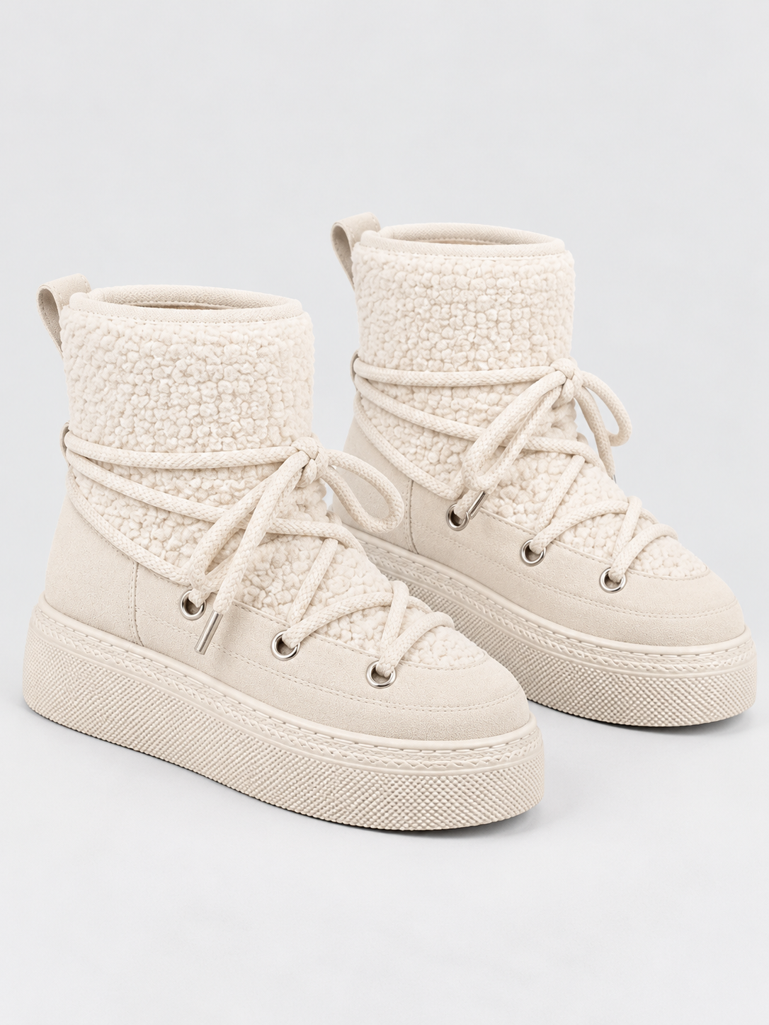 Stivali da Neve Donna con Platform Pannelli in Peluche Lacci