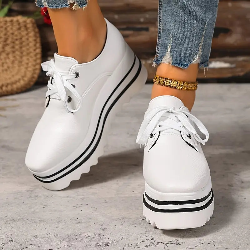 Sneakers Donna Ortopediche con Platform in Pelle Suola a Righe