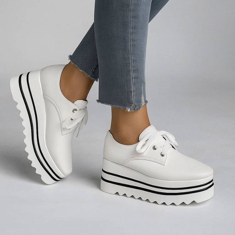 Sneakers Donna Ortopediche con Platform in Pelle Suola a Righe