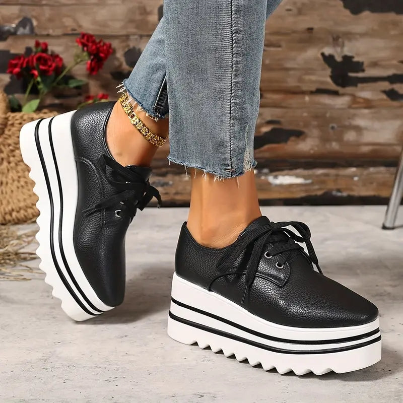 Sneakers Donna Ortopediche con Platform in Pelle Suola a Righe
