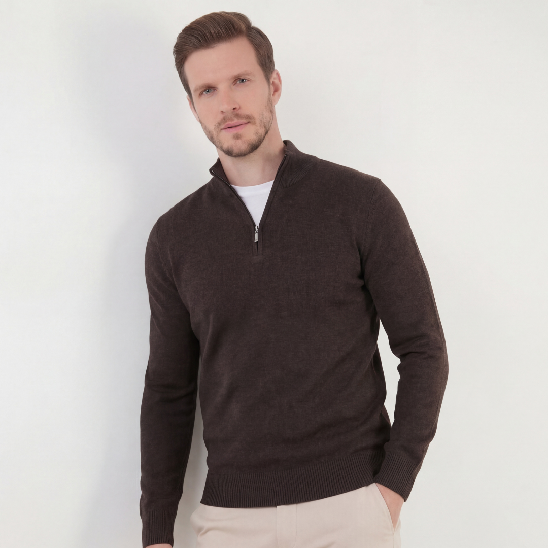 Maglione Uomo Mezza Zip Collo Alto in Maglia