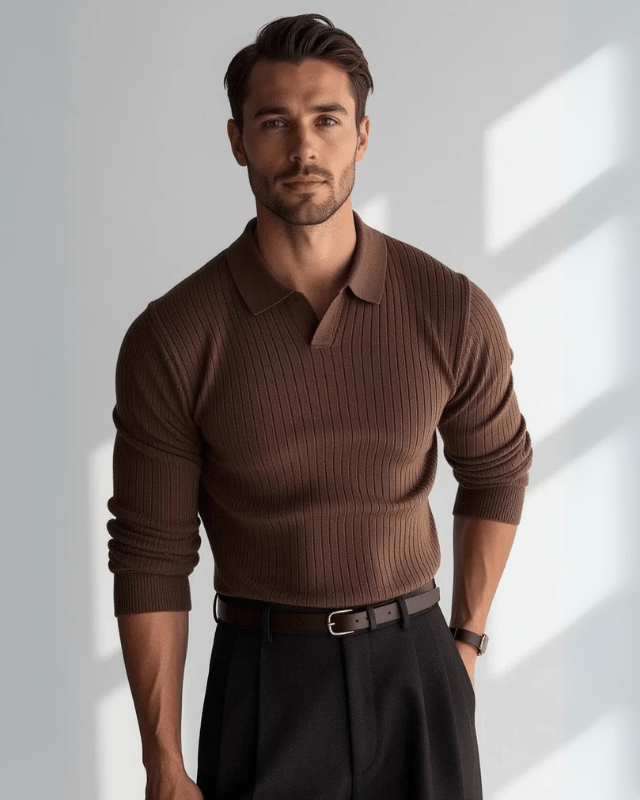 Aurazio Polo in maglia a coste leggera da uomo