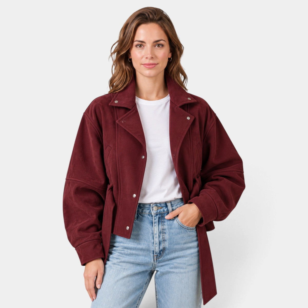Giacca Bomber Donna in Camoscio Oversize Maniche a Pipistrello
