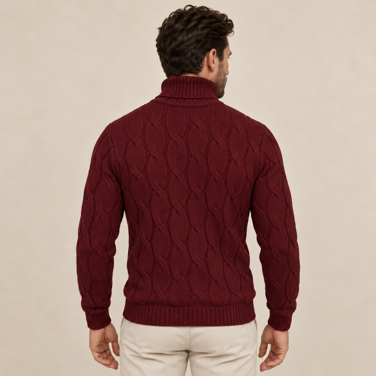 Maglione Uomo a Trecce Collo Alto in Maglia Classico Caldo