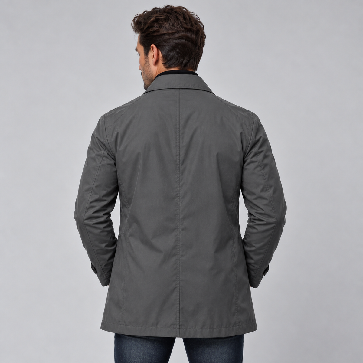 Cappotto Uomo Lungo Resistente all'Acqua Fodera Isolante Zip Nascosta