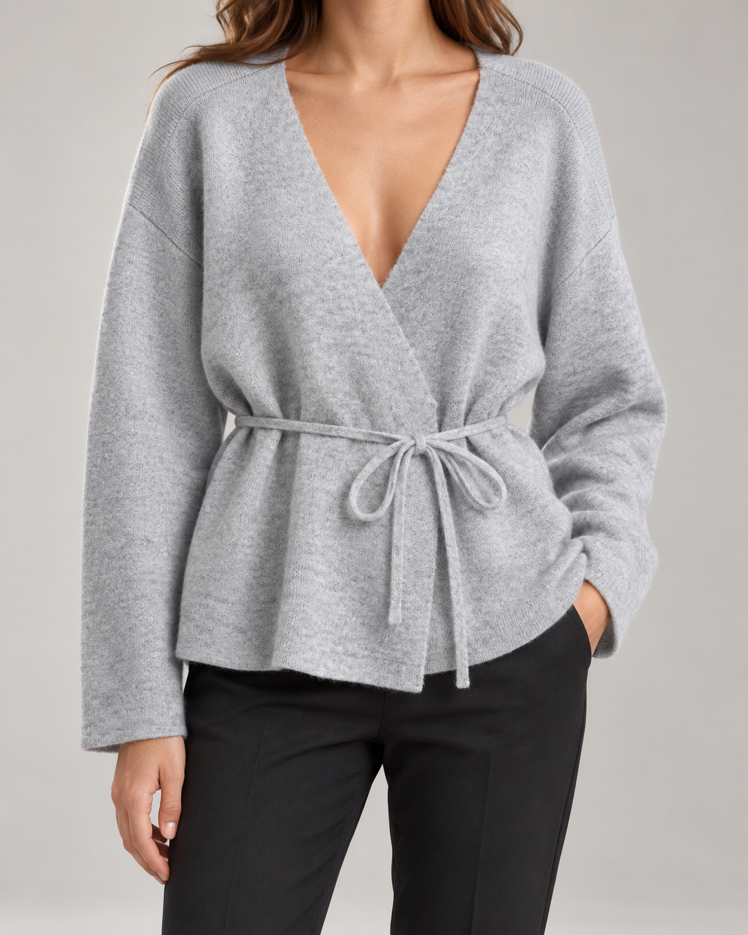 Cardigan Donna a Portafoglio Misto Lana Cintura Scollo a V