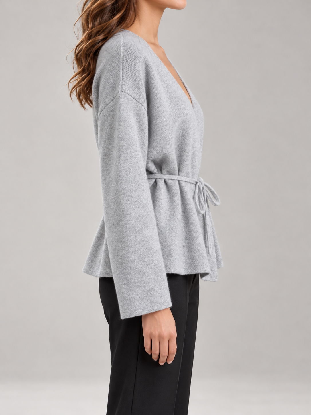 Cardigan Donna a Portafoglio Misto Lana Cintura Scollo a V