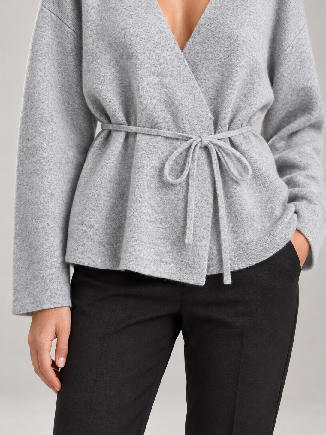 Cardigan Donna a Portafoglio Misto Lana Cintura Scollo a V