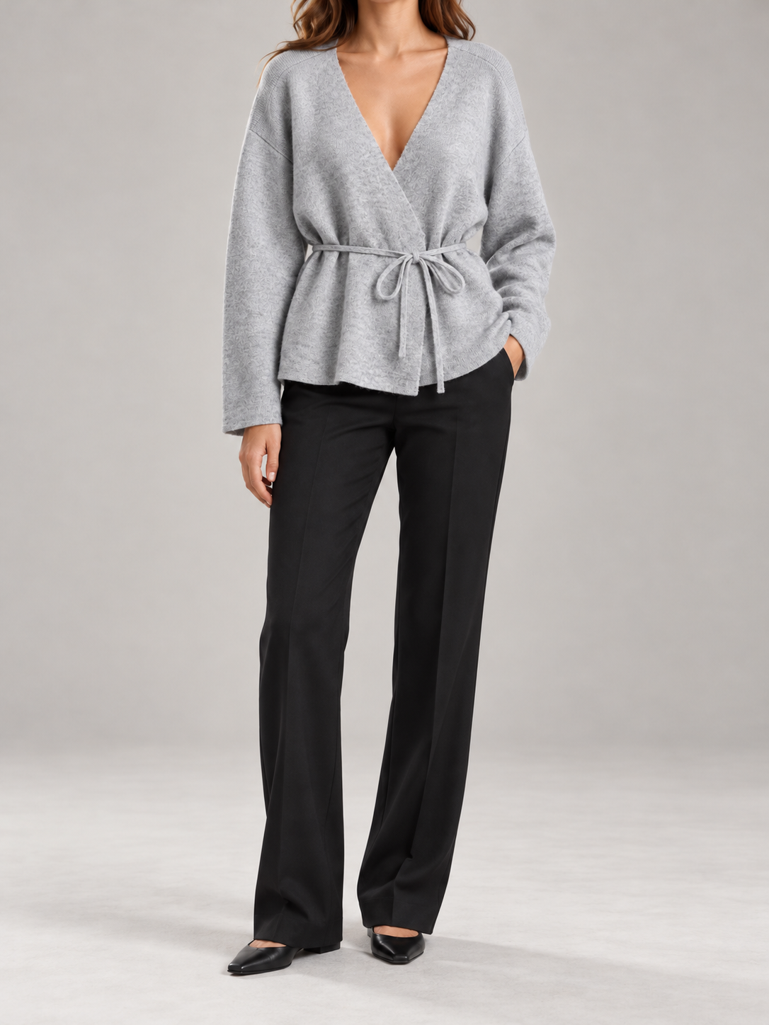 Cardigan Donna a Portafoglio Misto Lana Cintura Scollo a V
