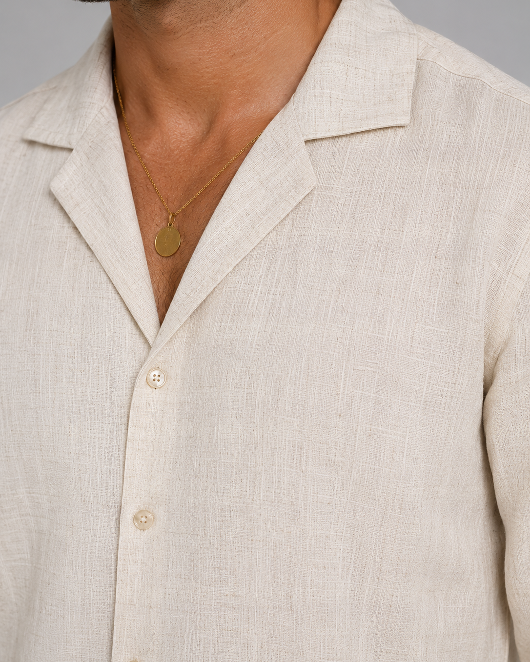 Completo Uomo Effetto Lino Camicia e Pantaloni Taglio Rilassato