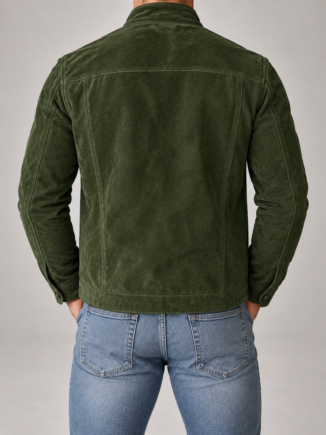 Giacca Camicia Uomo in Velluto a Coste Collo alla Coreana Bottoni
