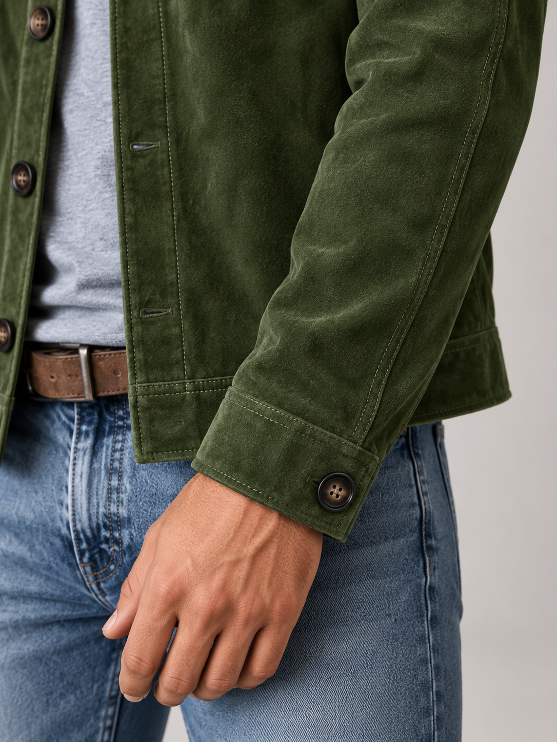 Giacca Camicia Uomo in Velluto a Coste Collo alla Coreana Bottoni