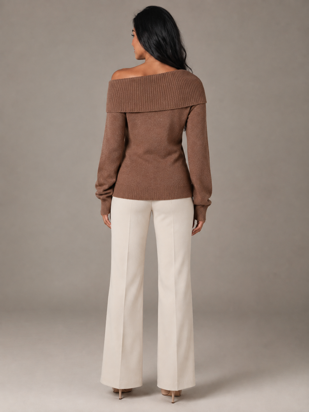 Maglione Donna Spalle Scoperte Collo Ripiegato Aderente