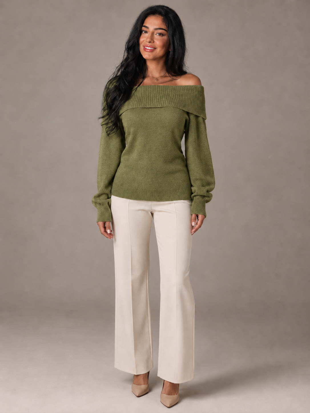 Maglione Donna Spalle Scoperte Collo Ripiegato Aderente