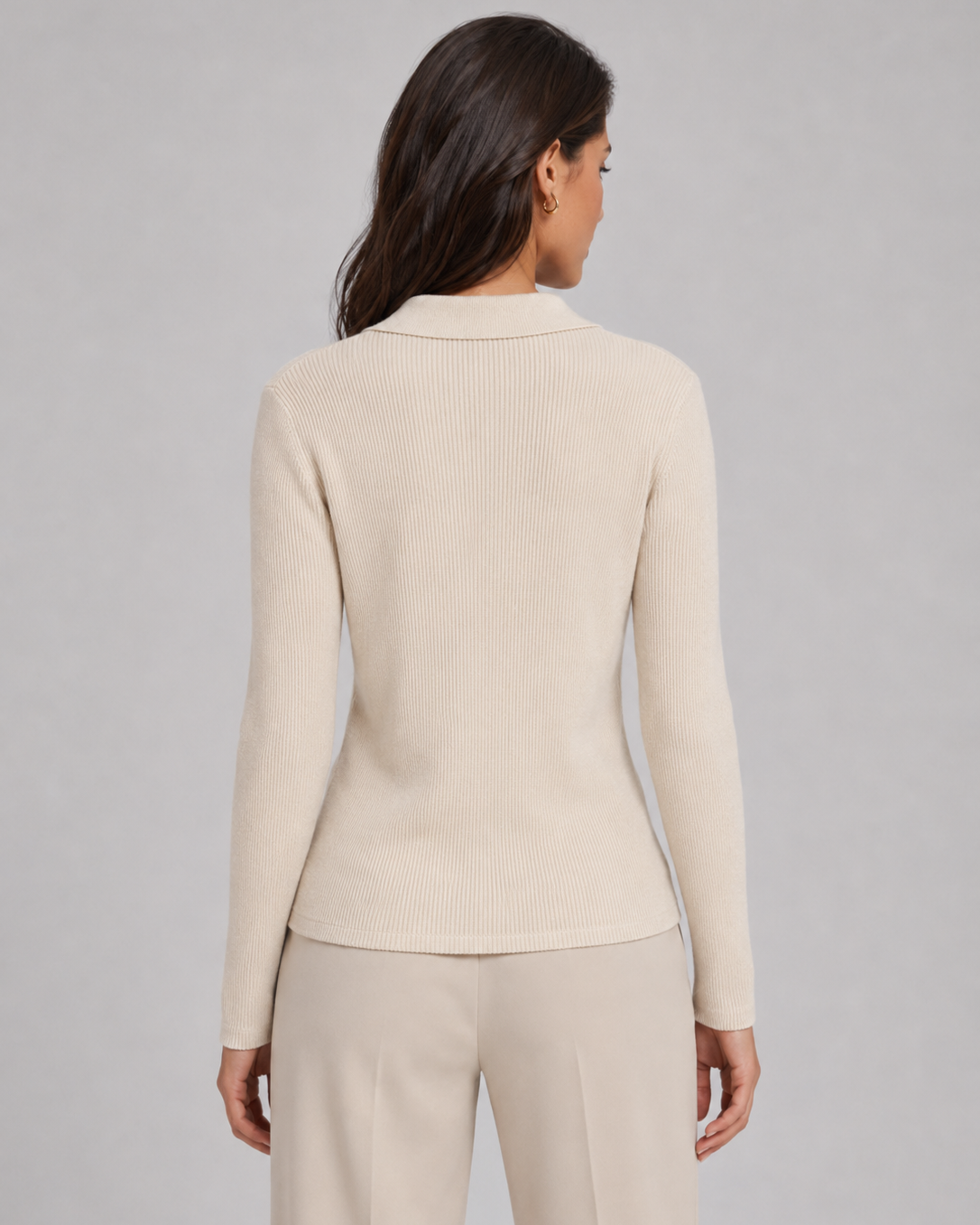 Polo Donna in Maglia a Coste Aderente Autunnale