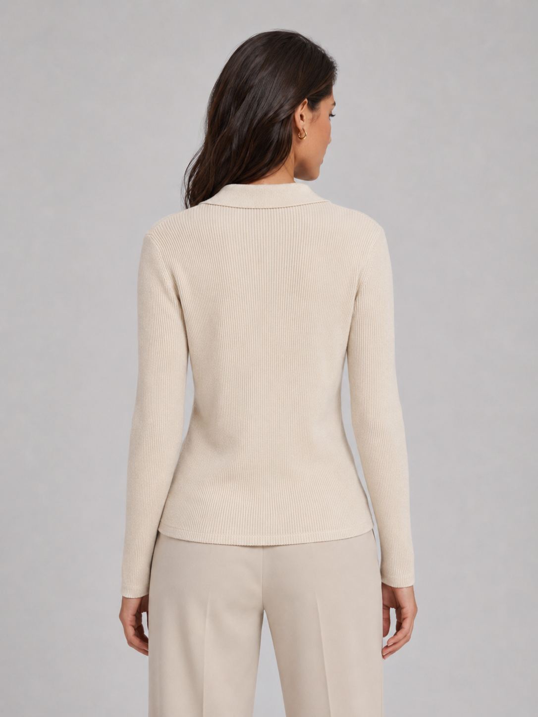 Polo Donna in Maglia a Coste Aderente Autunnale