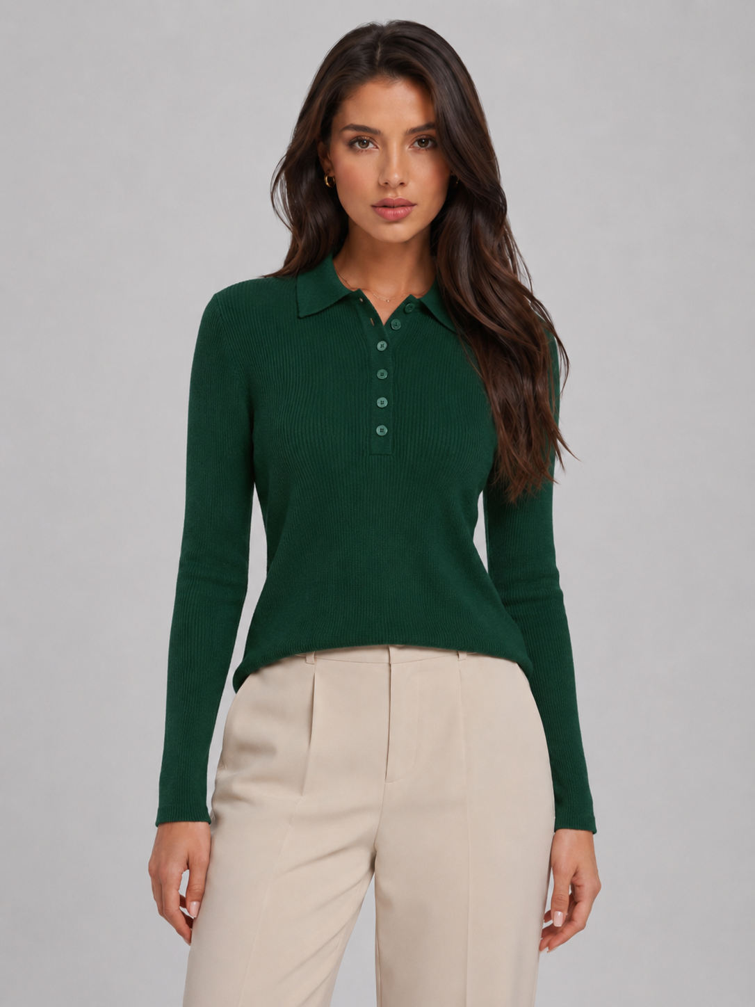 Polo Donna in Maglia a Coste Aderente Autunnale