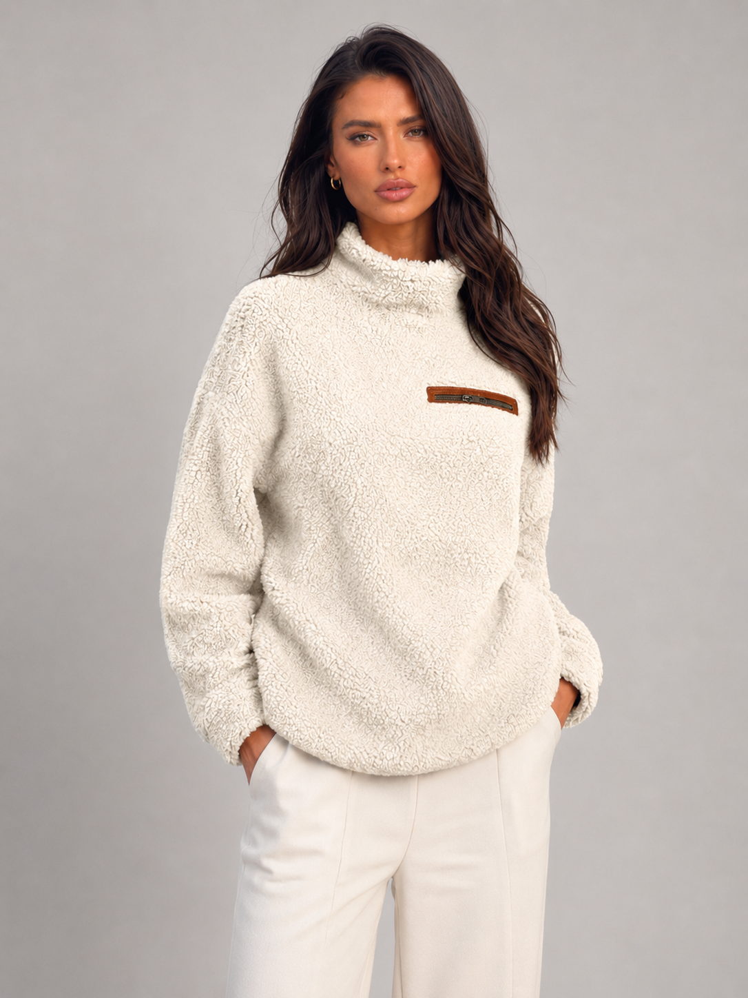 Maglione Donna Collo Alto in Maglia Spazzolata Morbida