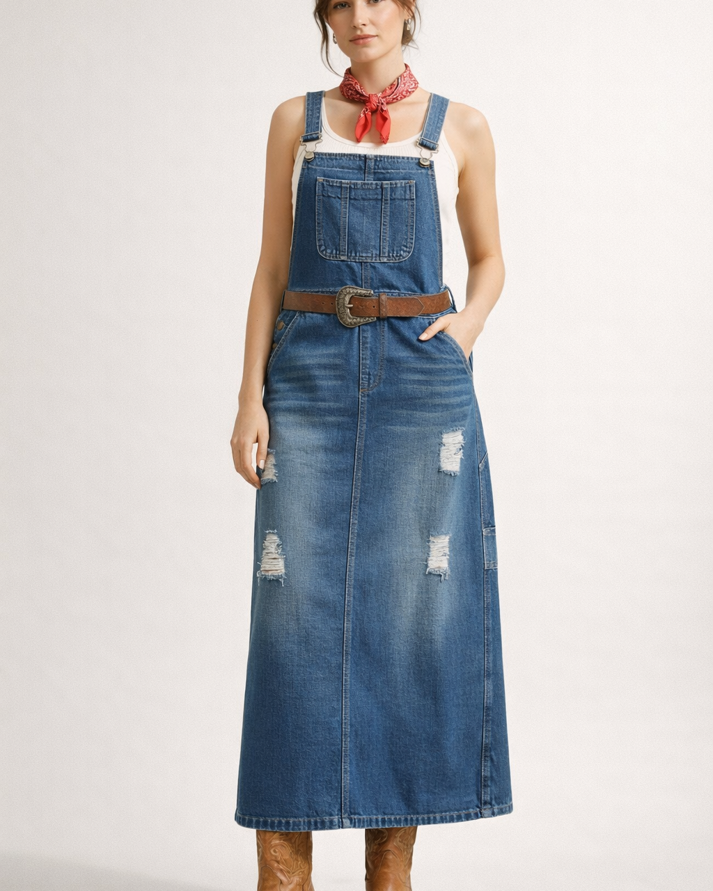 Abito Salopette Donna in Jeans Midi Casual