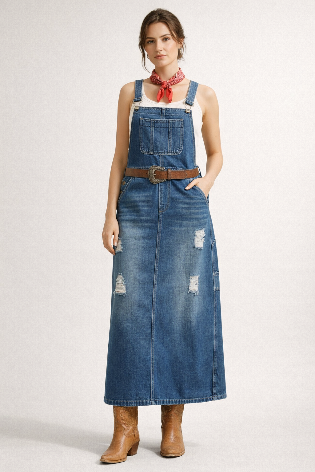 Aurazio Abito Salopette In Jeans Da Donna Design Midi Casual
