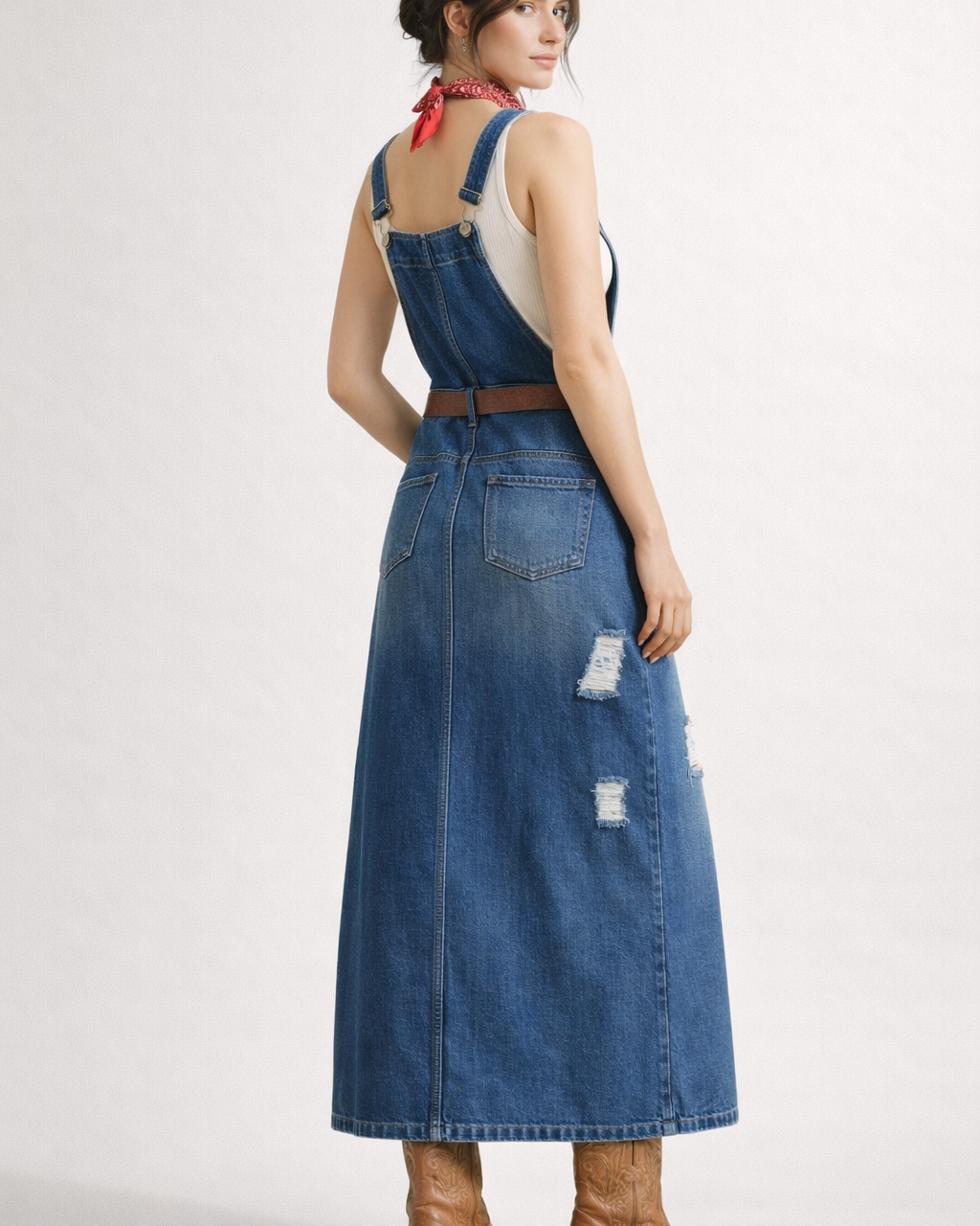 Abito Salopette Donna in Jeans Midi Casual
