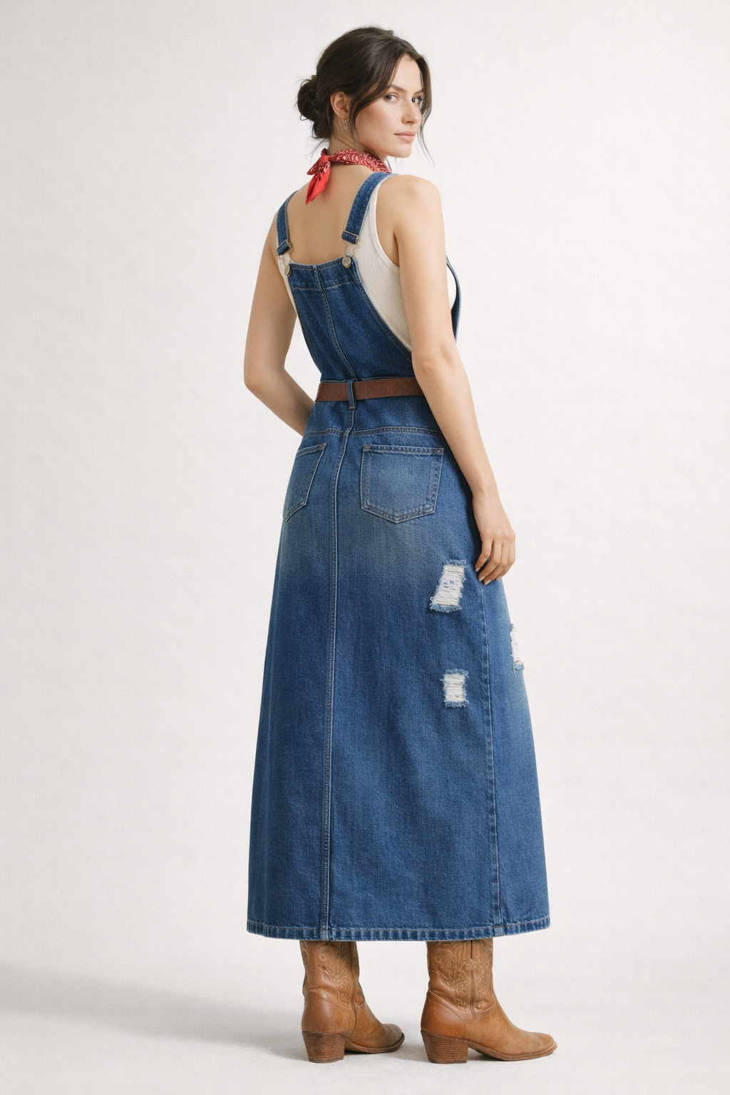 Aurazio Abito Salopette In Jeans Da Donna Design Midi Casual