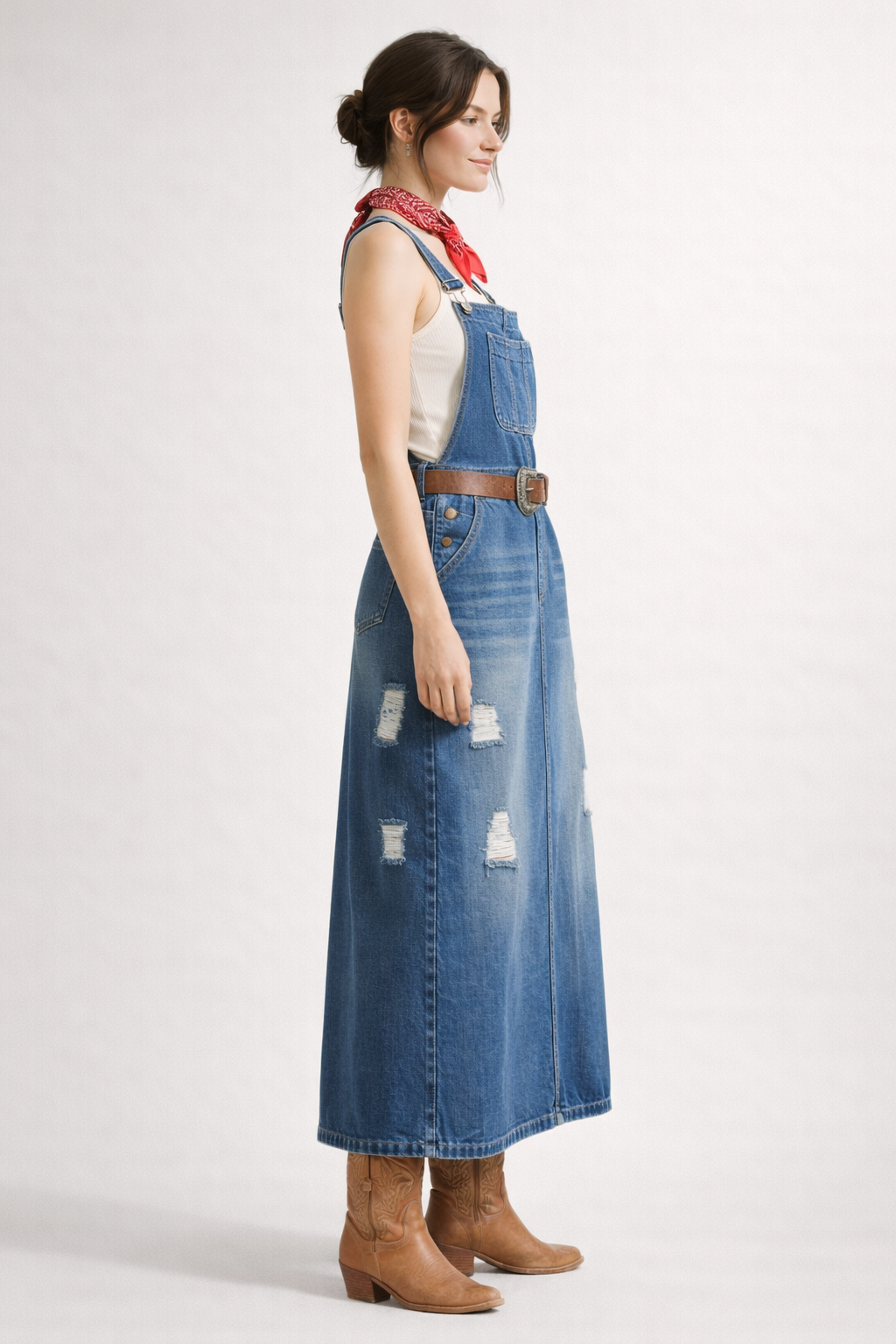 Aurazio Abito Salopette In Jeans Da Donna Design Midi Casual