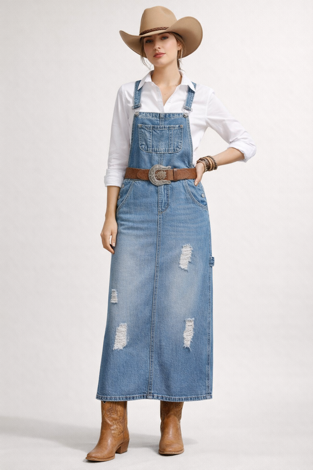 Aurazio Abito Salopette In Jeans Da Donna Design Midi Casual