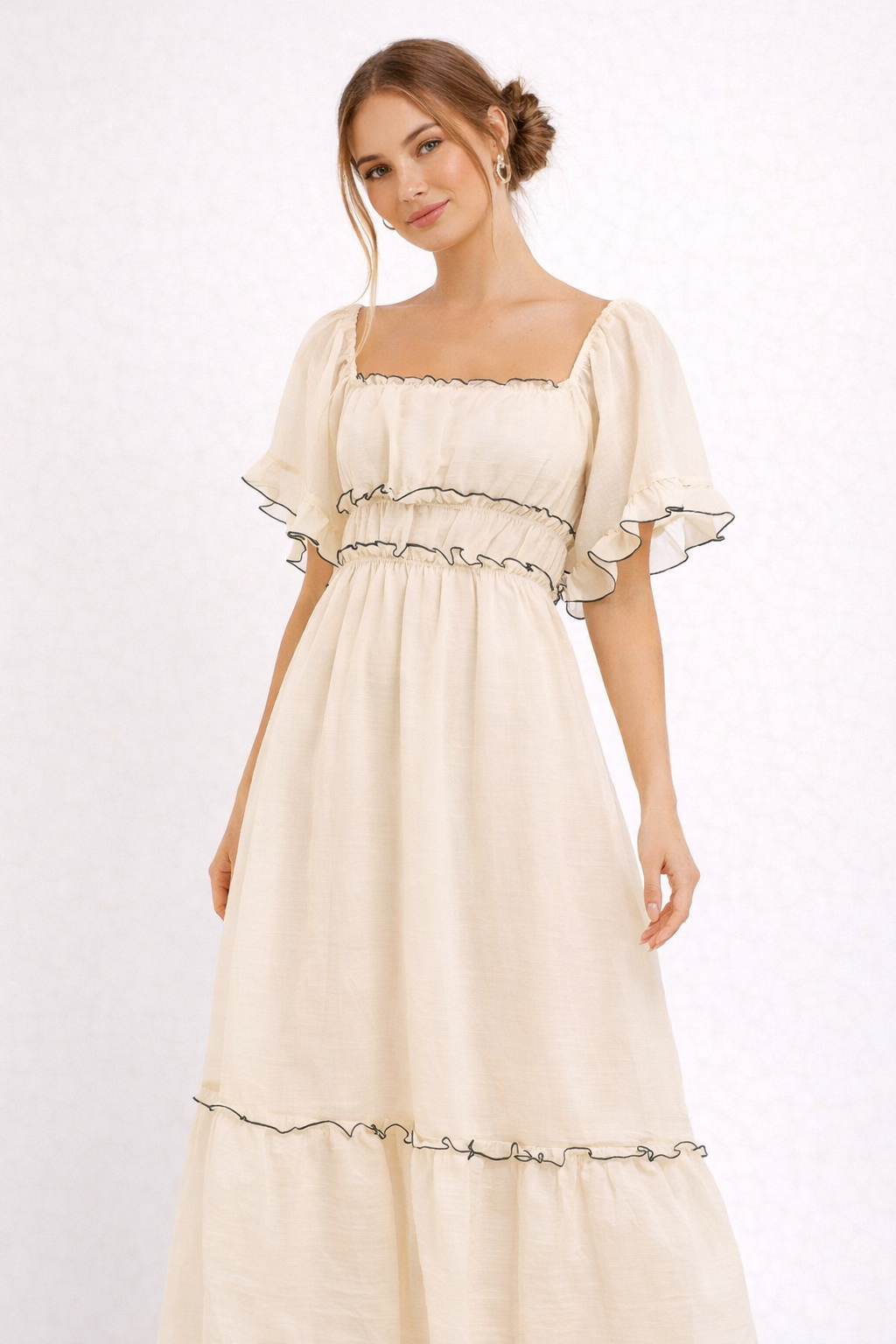 Aurazio Abito Lungo Midi Da Donna Stile Romantico Ed Elegante