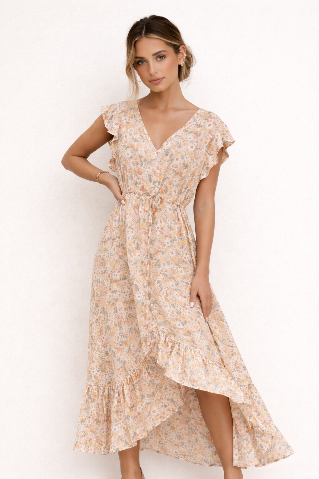 Aurazio Abito Midi Lungo Da Donna Con Stampa Floreale Elegante
