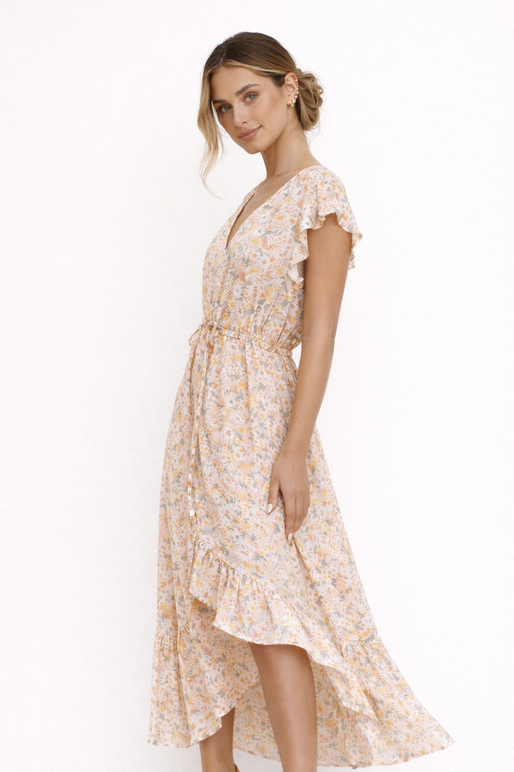 Aurazio Abito Midi Lungo Da Donna Con Stampa Floreale Elegante