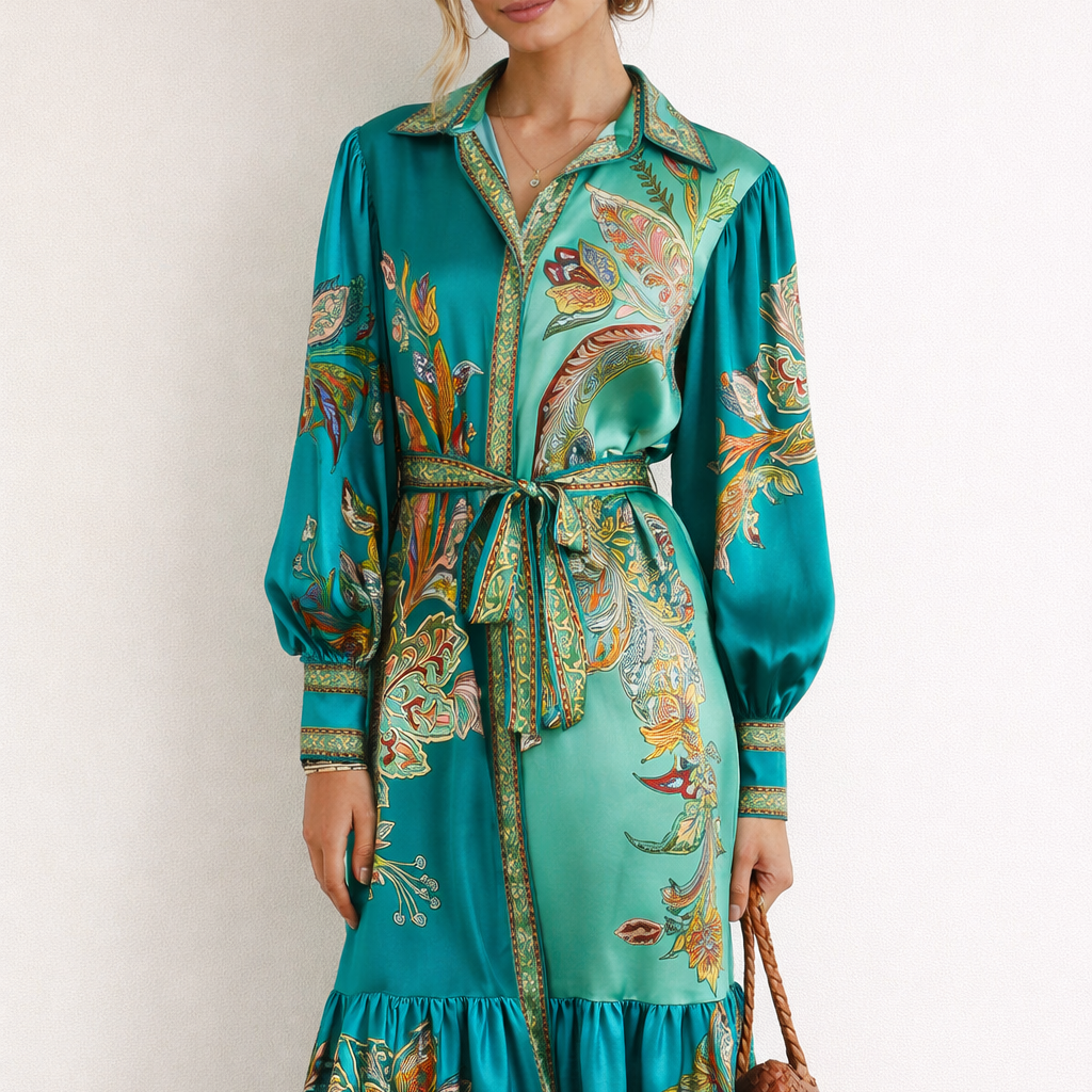 Aurazio Abito Midi Lungo Stampe Boho per Donne
