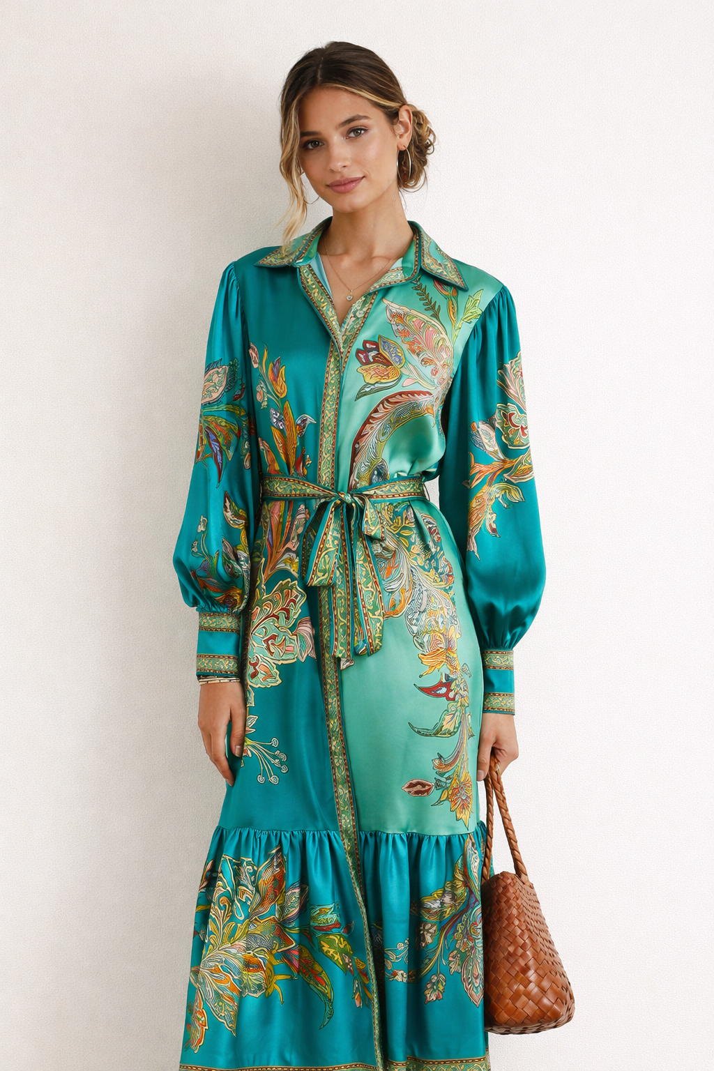Aurazio Abito Midi Lungo Stampe Boho per Donne