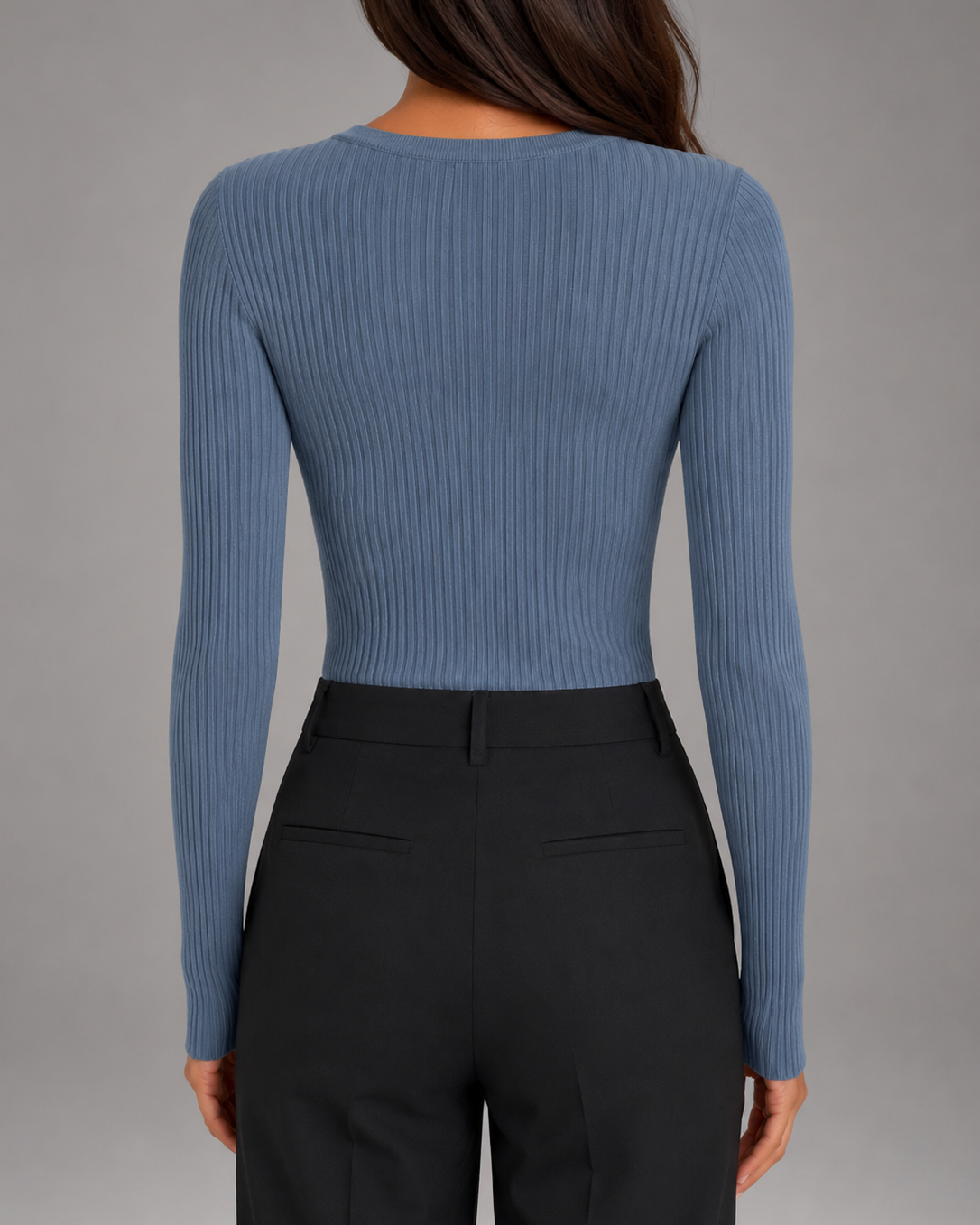 Maglia Donna Henley a Coste Aderente Maniche Lunghe