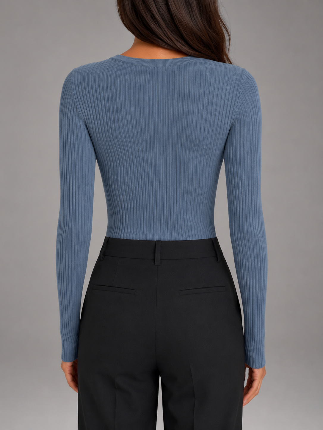 Maglia Donna Henley a Coste Aderente Maniche Lunghe