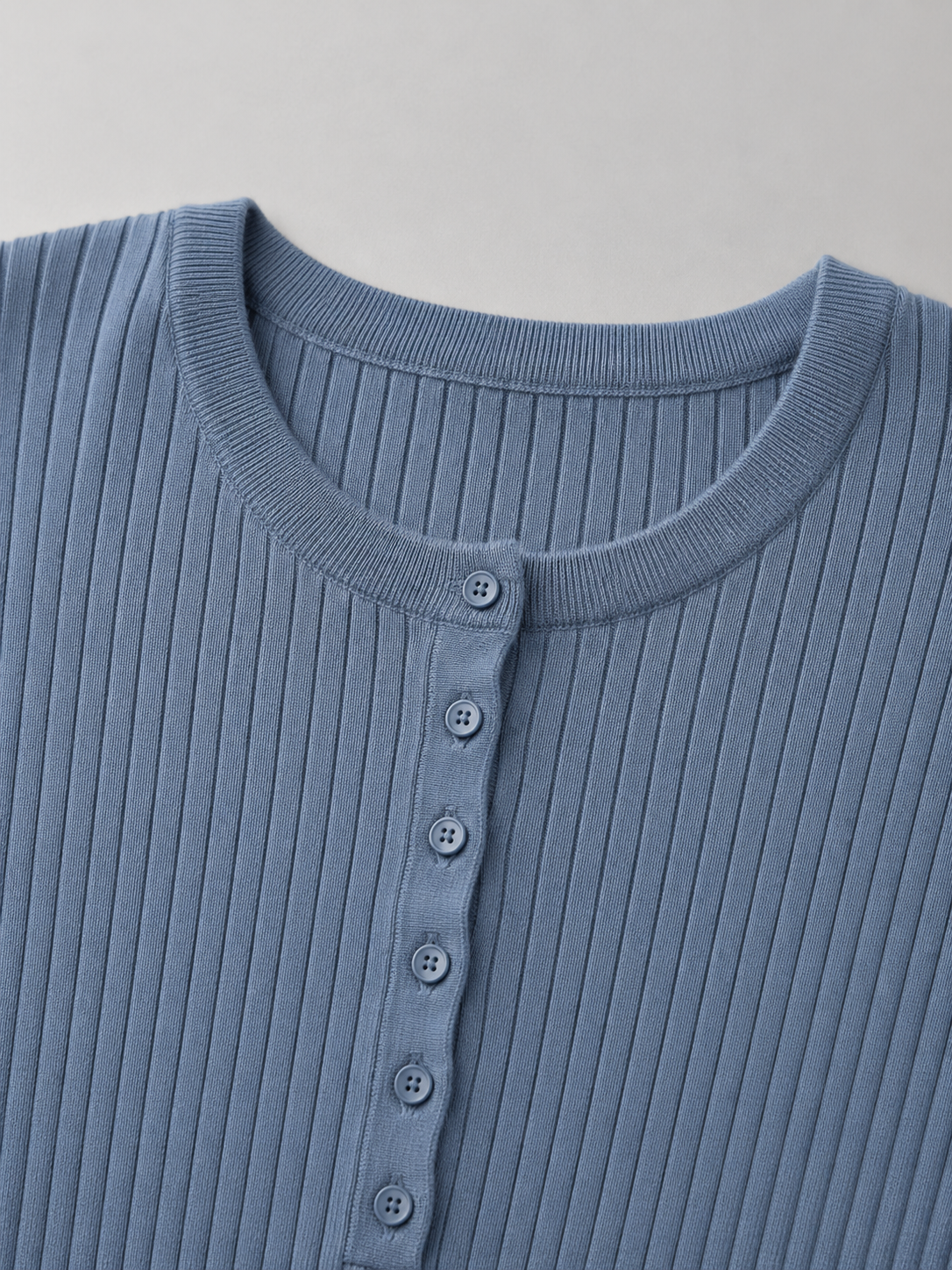 Maglia Donna Henley a Coste Aderente Maniche Lunghe
