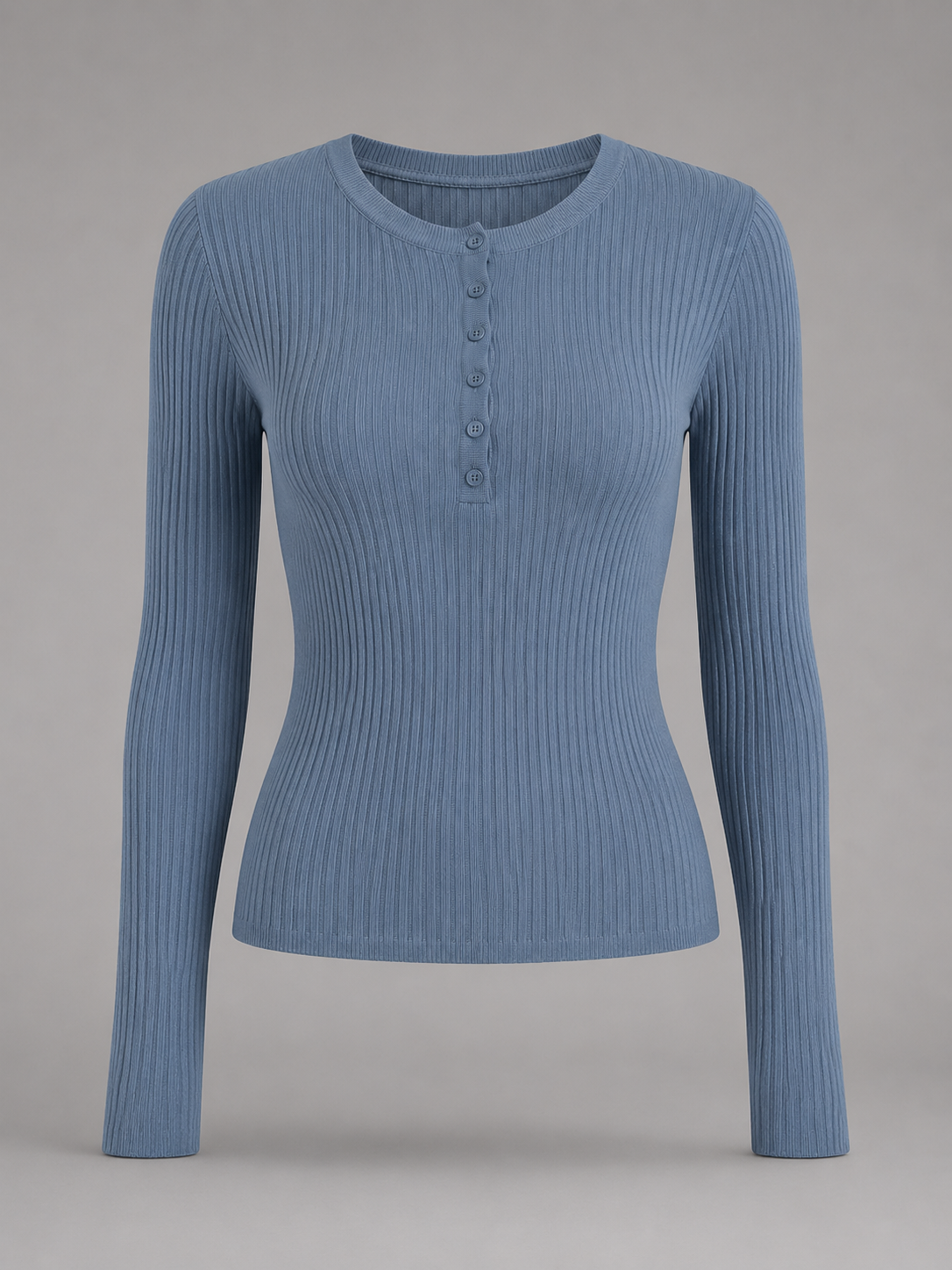 Maglia Donna Henley a Coste Aderente Maniche Lunghe