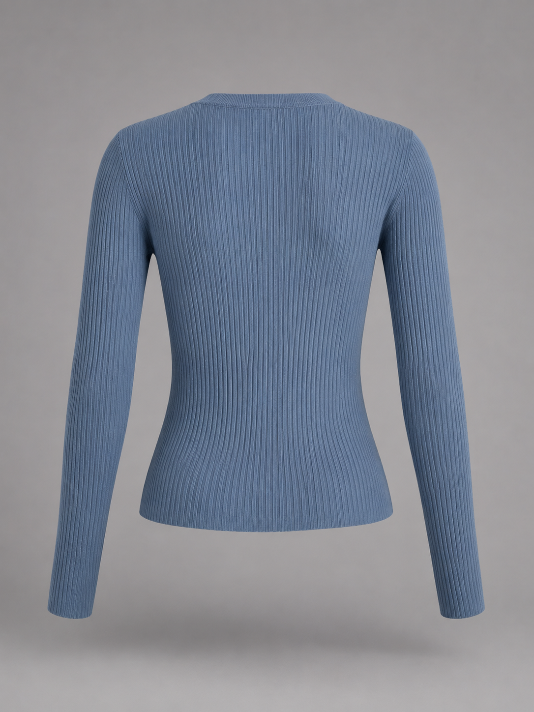 Maglia Donna Henley a Coste Aderente Maniche Lunghe