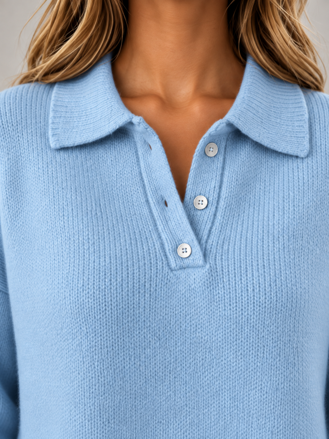 Maglione Polo Donna in Maglia Spazzolata Colletto Bottoni Taglie Forti