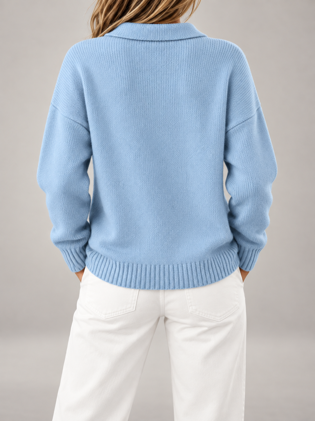 Maglione Polo Donna in Maglia Spazzolata Colletto Bottoni Taglie Forti