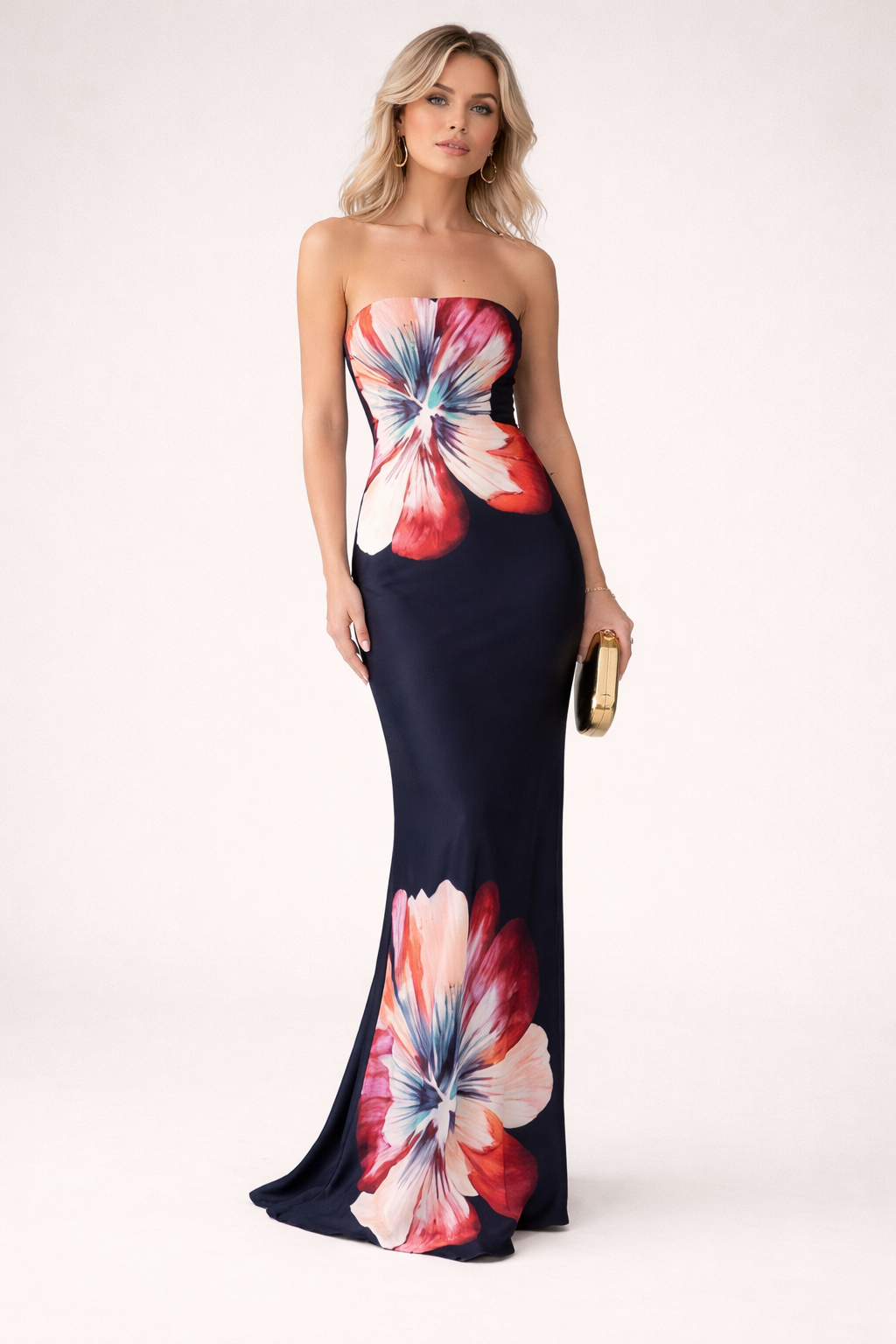 Aurazio Vestito Midi Senza Spalline Floreale per Donna
