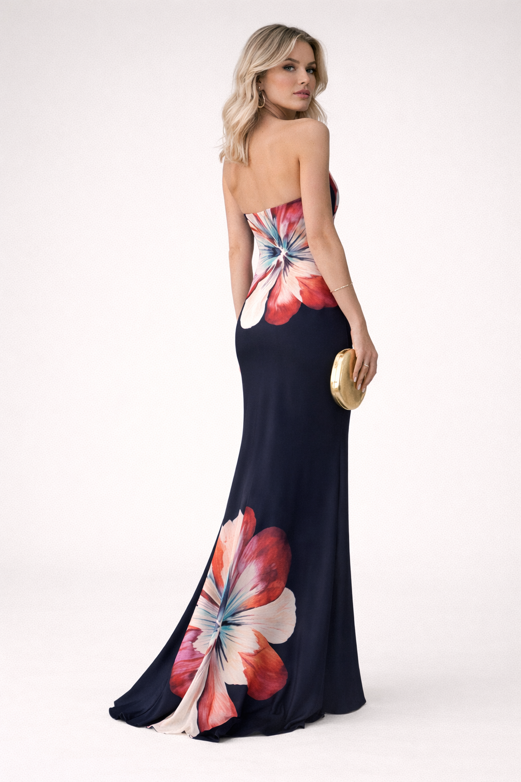 Aurazio Vestito Midi Senza Spalline Floreale per Donna