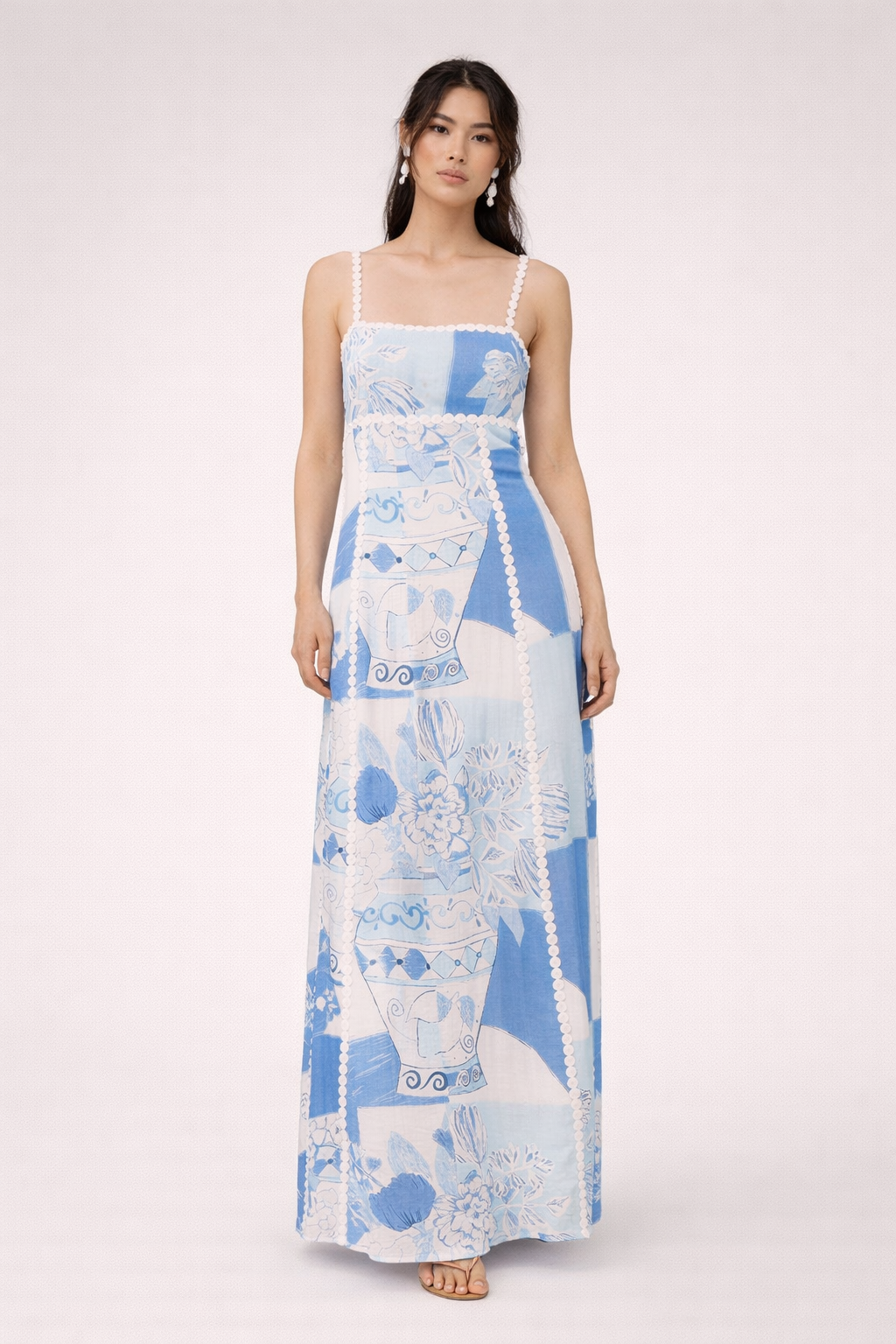Aurazio Vestito Maxi Stampato con Pizzo e Spalline da Donna