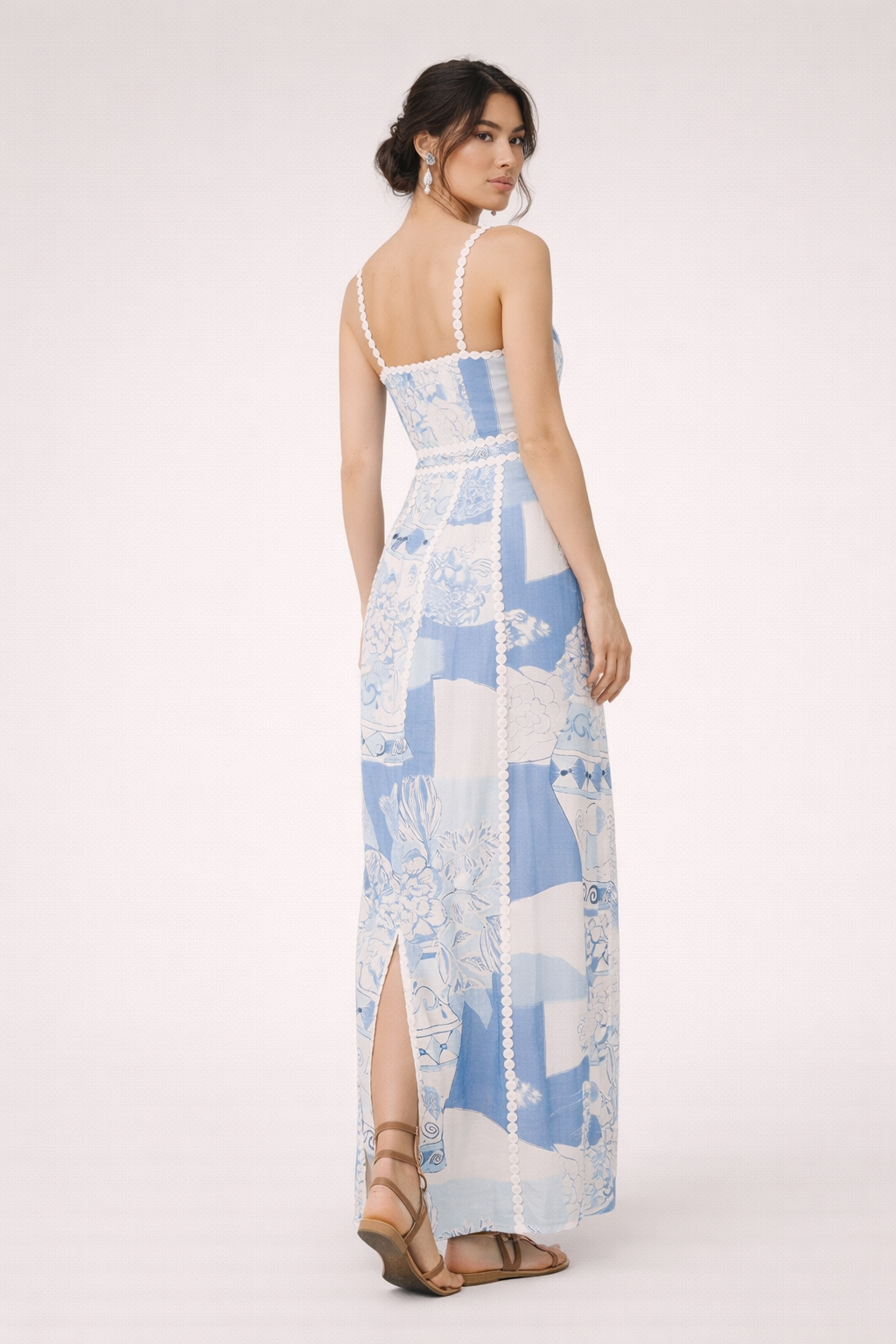 Aurazio Vestito Maxi Stampato con Pizzo e Spalline da Donna