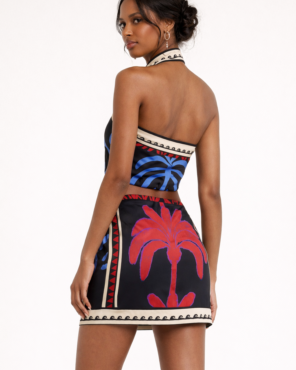 Vestito Mini Donna Boho Scollo Halter Stampato