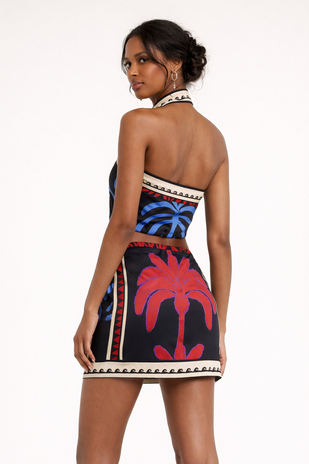 Aurazio Vestito Mini Halter Bohemio Stampato per Donna