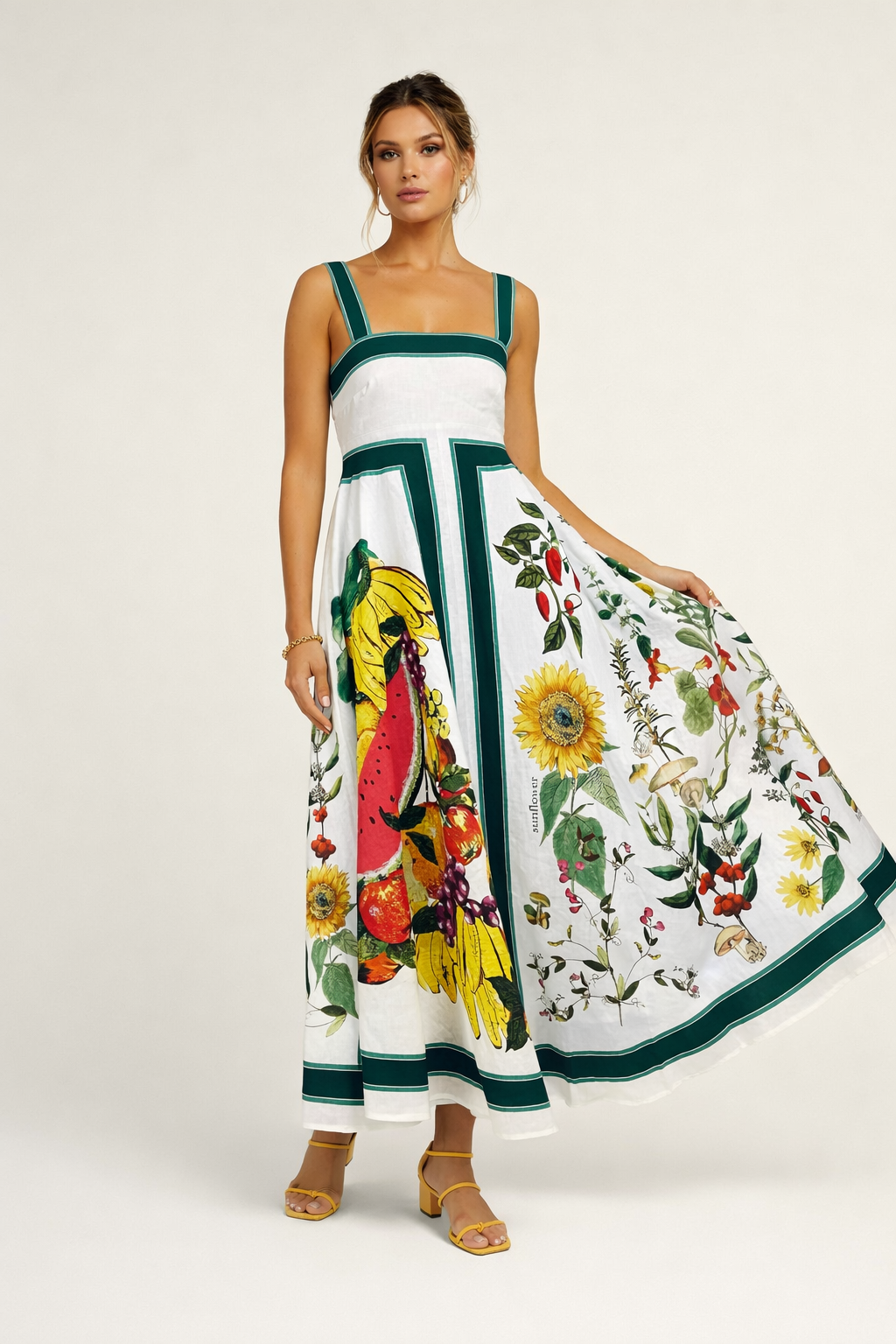Aurazio Vestito Maxi a Fiori con Spalline Larghe da Donna