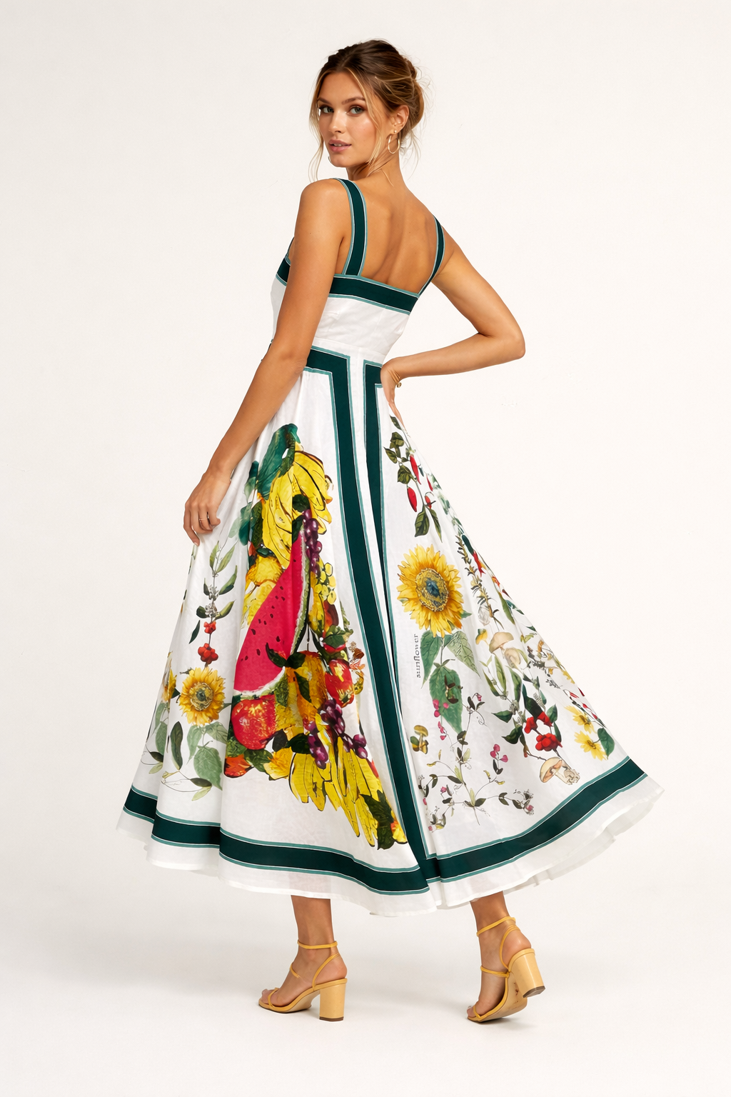 Aurazio Vestito Maxi a Fiori con Spalline Larghe da Donna
