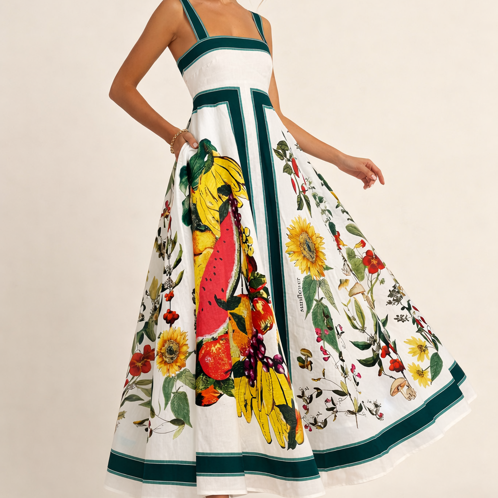 Aurazio Vestito Maxi a Fiori con Spalline Larghe da Donna
