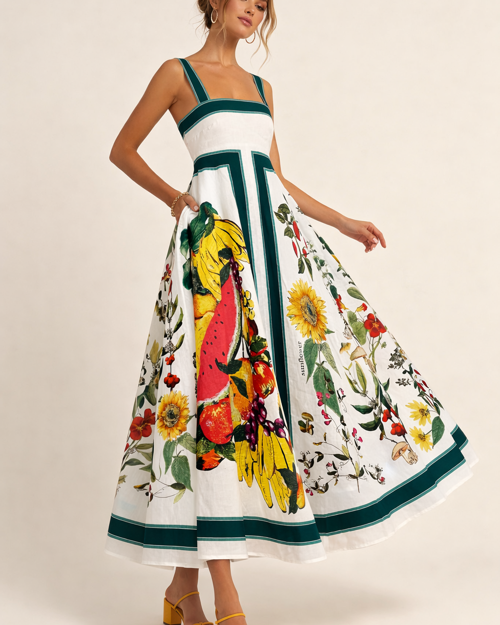 Vestito Lungo Donna a Fiori Spalline Larghe Estivo